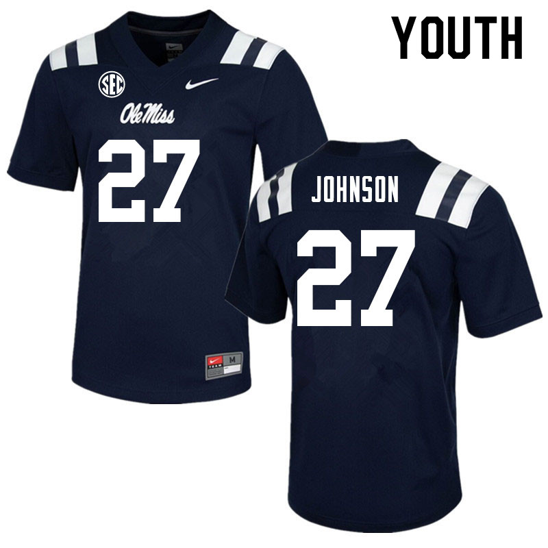 Youth #27 Tysheem Johnson Ole Miss Rebels College Football Jerseys Sale-Navy
